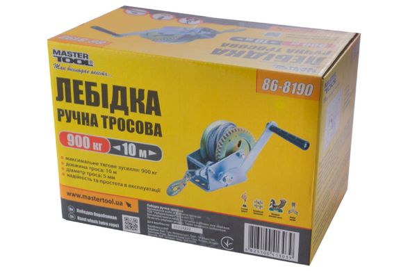 Лебедка барабанная Mastertool - 900 кг x 10 м трос (86-8190)